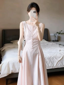 LIRENQING | Summer Pink Sleeveless Vest Dress Waist Defining