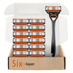 6-story 12 blade mens manual shaver stainless steel safety protection system light beige replaceable shaver blades