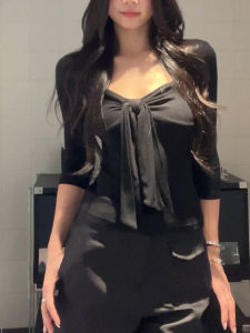 Áo Thun Nữ Cỡ Lớn Phong Cách Hàn Quốc Pure Desire Butterfly Knot Hot Bé Gái Áo Thun Tay Bảy Ôm Sát Mùa Hè Mới Áo Che Béo