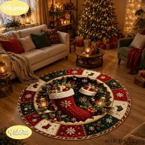 VIKAMA Vintage Trang Trại Giáng Sinh Thảm Tròn Chống Trơn Trượt Có Thể Giặt Được Thảm Phòng Khách Phòng Ngủ Trang Trí Polyester Giáng Sinh Vớ Trang Trí