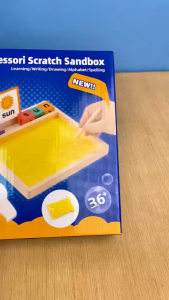 Hntob 22.1*22.1cm Wooden Wordpad Scratch Sandbox Letter Tracing Drawing Board Toy Safe Educational