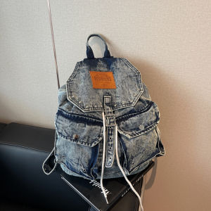 Túi Đeo Vai Vải Denim Giặt Xanh Cỡ Lớn Thời Trang Cho Học Sinh Túi Đeo Vai Đôi Có Khóa Kéo Túi Đeo Vai Vải Cotton Mềm