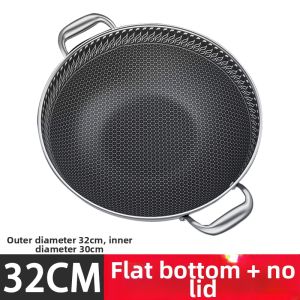 316 Stainless Steel round Bottom Flat Bottom Wok Non-stick Induction Gas Concave Surface Large Capacity Stir-fry Pan Hot Pot