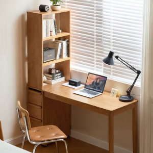 WEISHA | Solid Wood Integrated Desk with Bookshelf Study and Office Use