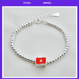FLORA 0404CL - Lắc tay bạc ta dây bi mix charm hình lá cờ Tổ Quốc Việt Nam bay phấp phới dành cho bé