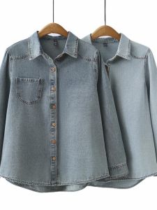 Loose Fit Long Sleeve Denim Shirt American Casual Style Vintage Open Cardigan Spring Autumn New Model Womens Business Casual Shirt