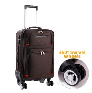 Large Capacity Oxford Cloth Luggage Suitcase Student Travel Bag Womens Carry-On Bag Zipper Closure Retro Style Wheel Spinner
