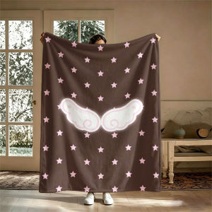 BILIBILI | Angel Wings Stars Brown Flannel Blanket Perfect for Sofa Office Bed Travel Sleep Read Relax Camping Four Season Use