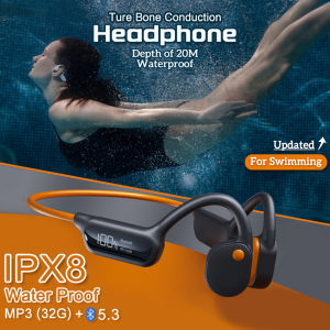 ชุดหูฟัง IPX8 ส่งเสียง MP3 บลูทูธ 5.3 กระดูก SPL 32 กรัม หน้าจอแสดงกำลังไมค์ สำหรับว่ายน้ำ 56 กันน้ำ