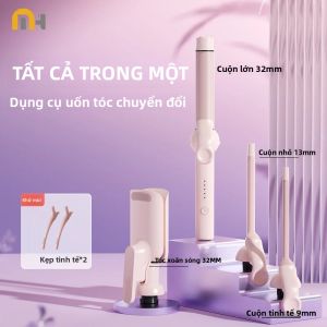 Bộ Uốn Tóc Gốm Đa Kích Cỡ Với Đầu Uốn Thay Thế Được 9mm/13mm/32mm Điều Khiển Nhiệt Độ Kỹ Thuật Số Để Tạo Kiểu