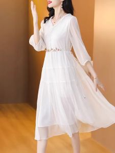DAIXIANGFEIZI | Đầm Voan Cổ V Tay 3/4