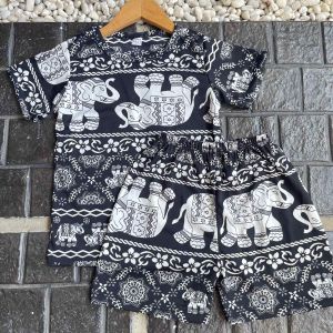 ชุดเด็ก แขนสั้น-ขาสั้น ชุดช้างเด็ก สีสดสีไม่ตก เนื้อผ้าบางเบายืดหยุ่นใส่สบาย ช้างใหญ่ สั้น