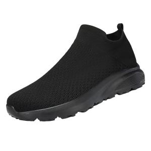 Mens Summer Breathable Thin Fly Knit Mesh Running Shoes Sporty Slip-On Black Socks Shoes Youth Trendy Low Top Glue Adhesive