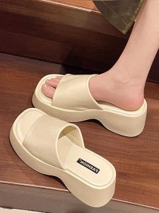 Womens High Heel Slippers Summer Outdoor Wear 2026 New High-End Sensation Match Skirts Heightening Thick Bottom One-Strap Beautiful Cool Slippers
