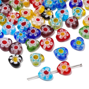 10-20pcs/bag 8mm Glass Flower Flat Heart Beads For DIY Bracelet Necklace Jewelry Making Accessories