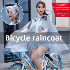 Middle School Student Bicycle Poncho Men and Women Single Cycling Full Body Rainproof Transparent Backpack Mountain Bike Reflective Raincoat