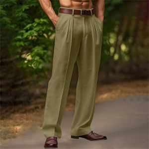 Mens Loose Casual Straight Leg Pants Pure Color Loose Fit Long Trousers Polyester Fiber mid Waist Zipper Closure Business Casual