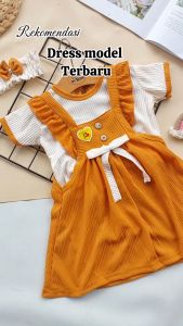 Setelan Dress Anak Bayi Perempuan Set Bandana Lucu Warna Warni