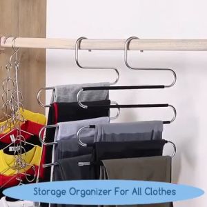 DuduMart Stainless Steel Multifunctional S Shape Clothes Hanger 5 Layer Pants Hanger Towel Hanger