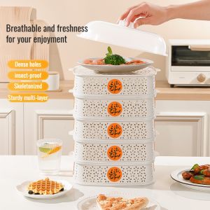 Household multilayer storage tray dish tray dining table rice dustproof flyproof basket