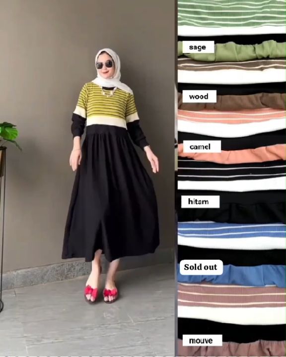 Midi dress Knit Wanita terbaru Best seller MIdi dress salur knit | Lazada  Indonesia