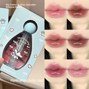 Cappuvini Mirror Lip Glaze Six Colors Glass Lipstick Student Cosmetic Lipstick Palette Water Light Korean Style with Lip Brush