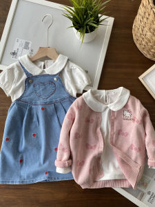 Girls Long Sleeve/Short Sleeve Cotton T-Shirt Doll Collar Sweat Absorbent Pure Color European Style round Neck Childrens Wear
