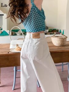 American Style High Waist Wide Leg Denim Jeans Womens Spring Autumn New Loose Slim Casual Versatile Straight Cut Pants