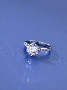 925 Sterling Silver Diamond Ring Classic 1 Carat Moissanite Six Claw Finger Band Ring Womens Wedding Engagement Promise Jewelry