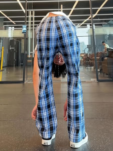 YOULIN | Men Ice Blue Checked Trousers Clean Fit