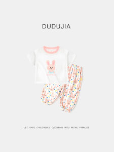 Dudujia Childrens Summer Short Sleeve Set Baby Boy Casual Pants Two-Piece Set Girl Thin Summer Fashion Cotton Blend Fabric