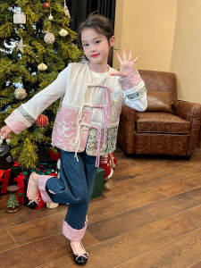 New Chinese Style Fleece Lined Girls Outfit Baby Clothes Set Three Piece Suit Autumn Winter Children Clothing Set for Girls