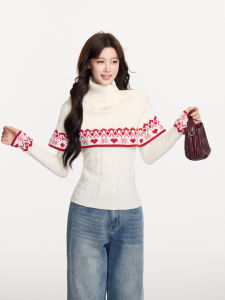 THROUS | Bộ Áo Sweater Cổ V Hình Jacquard