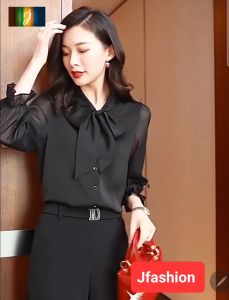 Kemeja lengan panjang Sifon wanita variasi syal leher model terbaru - Jfashion Celestia
