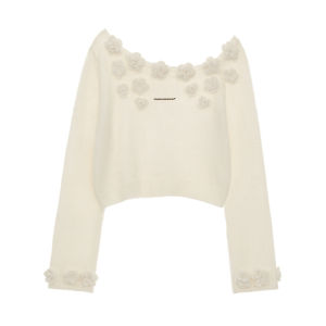 MAMC | Áo Sweater Trễ Vai Hình Hoa Hồng Dài Tay