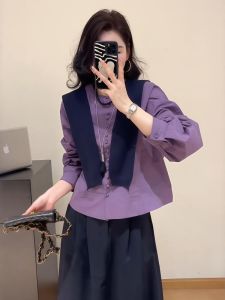 YINGDAI | Purple Long Sleeve Two-piece Shirt French Style Unique Top