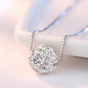 925 Italy Silver Original Spherical Full Diamond Zircon Necklace