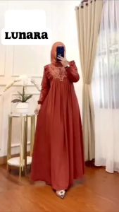 Lunara Dress Crinkle Bordir Gamis Ibu Ibu Terbaru 2023