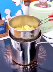 Nồi chiên ngập dầu dung tích 1200ml chiên khoai tây trụng bún phở luộc trứng chất liệu inox 304 dùng cho bếp từ