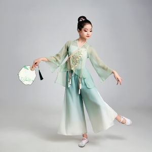 ชุดเต้นรำคลาสสิกเด็กผู้หญิง ชุดยาว ชุดเต้นรำ ชุดการแสดง ชุดฮันฟู่ ชุดเต้นรำพัดพาน ชุดเด็กสไตล์จีนโบราณ