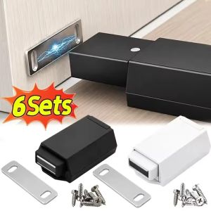6Sets Push to Open Magnetic Rebound Device for Handle Free Cabinet Heavy Load ABS Catch with Adhesive Plate for Wardrobe Kitchen