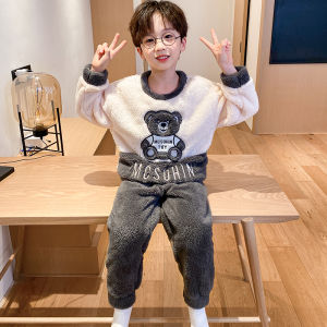 Childrens Pajamas Clow M Flannel Winter Warm Thickened Little Girl Cartoon Homewear Suit Coral Fleece