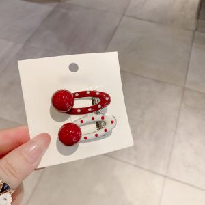 Sweet Red Pearl Polka Dot Duckbill Hair Clip Side Bangs Versatile Hair Accessories Elegant Hairgrip Fashionable Hair Ornament