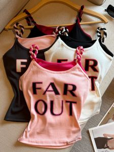 GUZILIAN | Letter Print Knot Twisted U-Neck Camisole with Padding