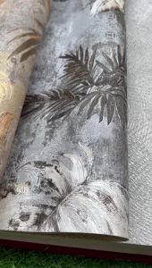 Wallpaper Dinding Korea Daun Tropical Hijau Cream Gold Glory Vintage 15M2 Roll Besar