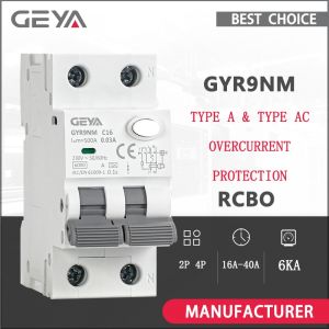 GEYA GYR9NM Type A RCBO 2P 4P Magnetic Circuit Breaker with Over Current and Leakage Protection Din Rail 16A 40A Type AC