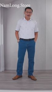 Quần Jean Nam Trung Niên Form Suông Túi Rộng Vải Co Giãn Kiểu Túi Chéo
