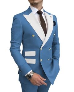 New Design Slim Fit 2 Piece Wedding Men Suits Solid Groom Tuxedos Formal Suits for Prom Party Best Man Peak Lapel Blazer Pants