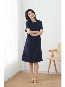 WUSEWUWEI | Classic Casual Colorless Odorless Round Neck Solid Color Dress H Version Loose Fit Short Sleeve Womens Daily Wear Spring Summer