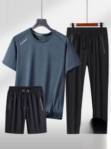 ROMON | ชุดกีฬาลำลองฤดูร้อน ผ้าไหมน้ำแข็งบาง สำหรับผู้ชาย Romon ชุดพ่อ แฟชั่นวัยกลางคนและผู้สูงอายุ เสื้อแขนสั้น ทรงหลวม ลำลอง